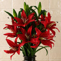 Pack of 6 x 100cm Large Red Lily Stem - 18 Flowers - Premium Quality