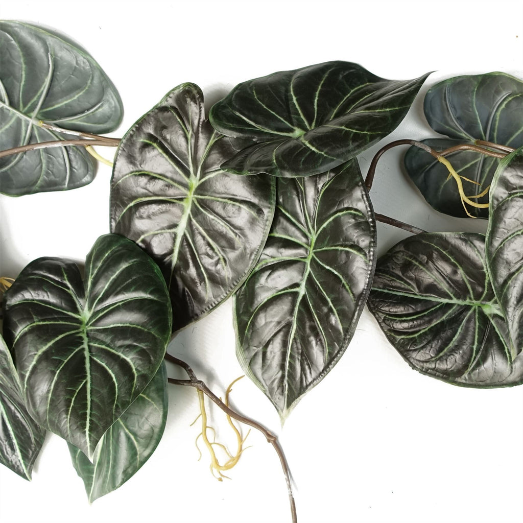 6 x 120cm Artificial Hanging Trailing Plant Alocasia Dragon Scale Dark - Premium Quality