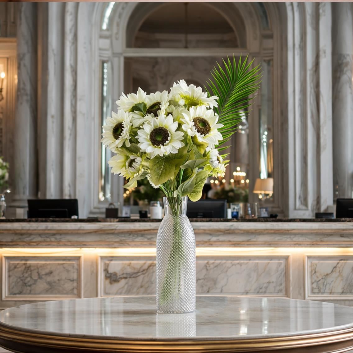 100cm White Artificial Sunflower Arrangement Glass Vase - Premium Quality