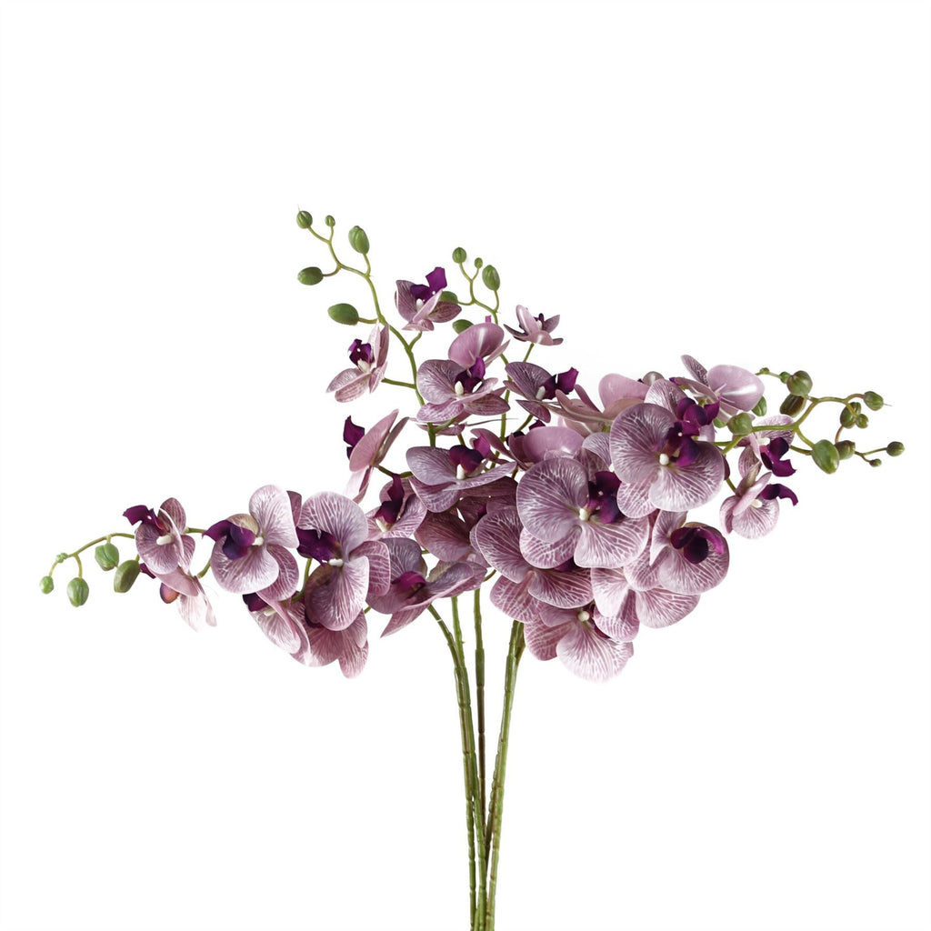 Pack of 6 x 100cm Artificial Phalaenopsis Orchid Purple Stem - 42 Flowers - Premium Quality
