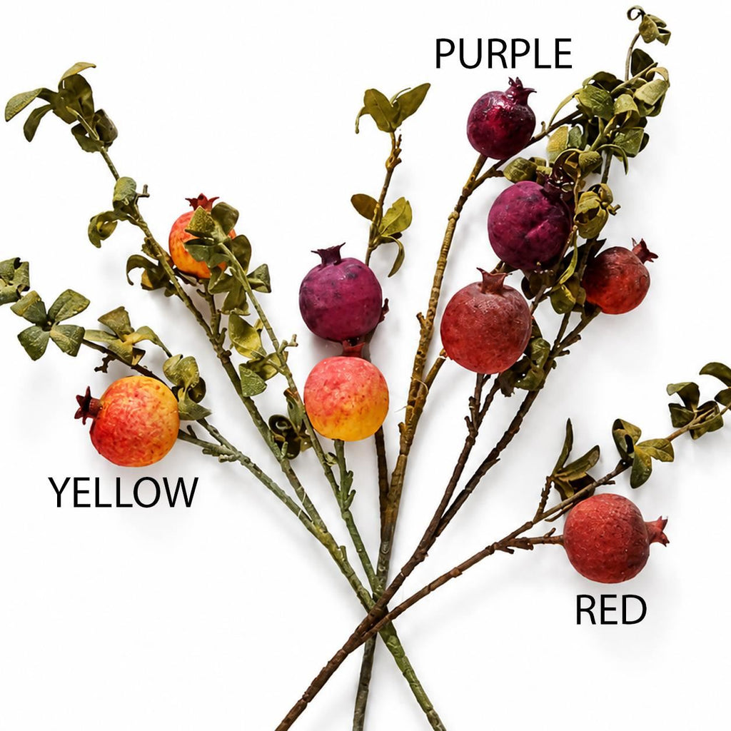 Pack of 6 x 75cm Artificial Pomegranate Stem Artificial Red - Premium Quality