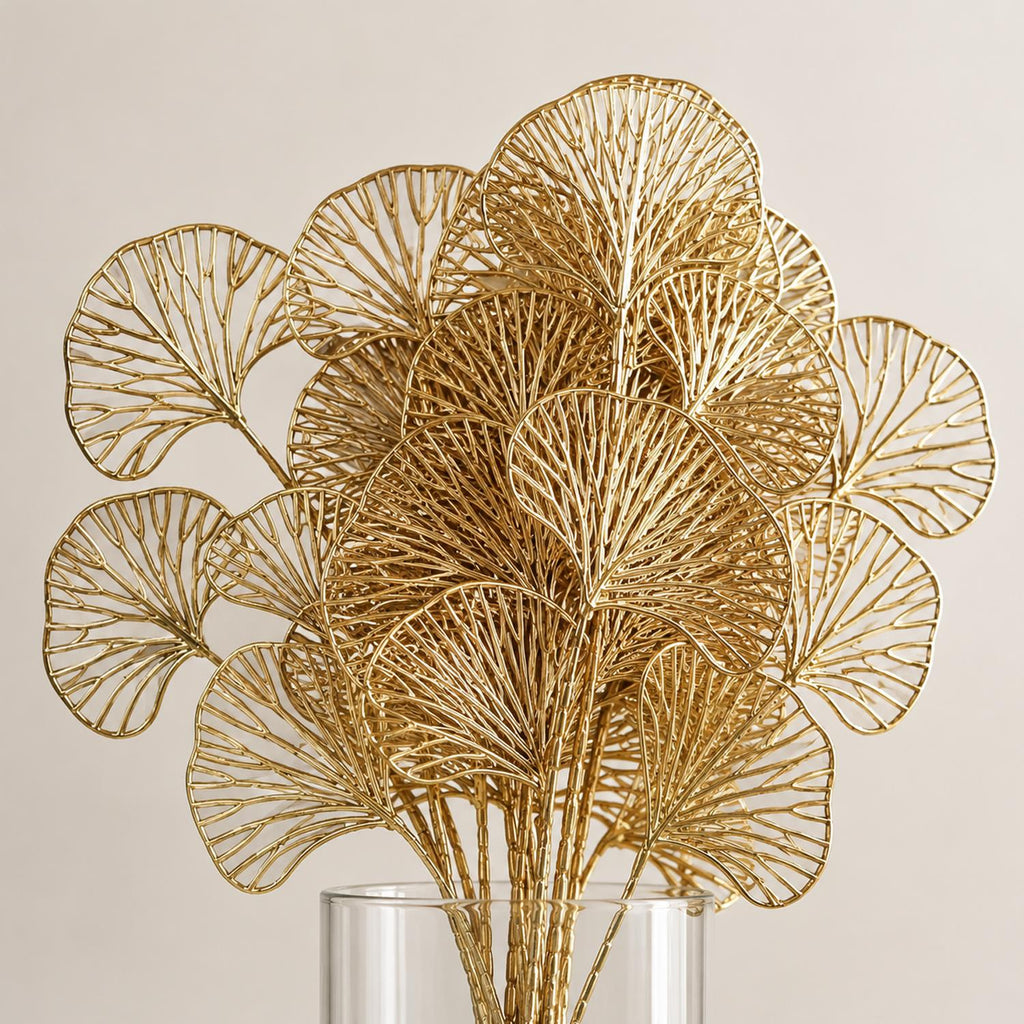 Pack of 6 x 65cm Golden Leaves Flower Arrangement Decoration - Premium Quality