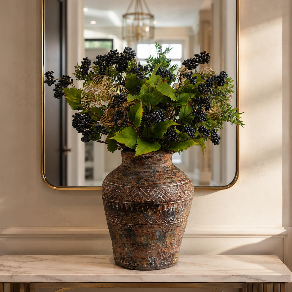 40cm x 32cm Aztec Large Composite Textured Vase Composite Plant Pot - Premium Quality