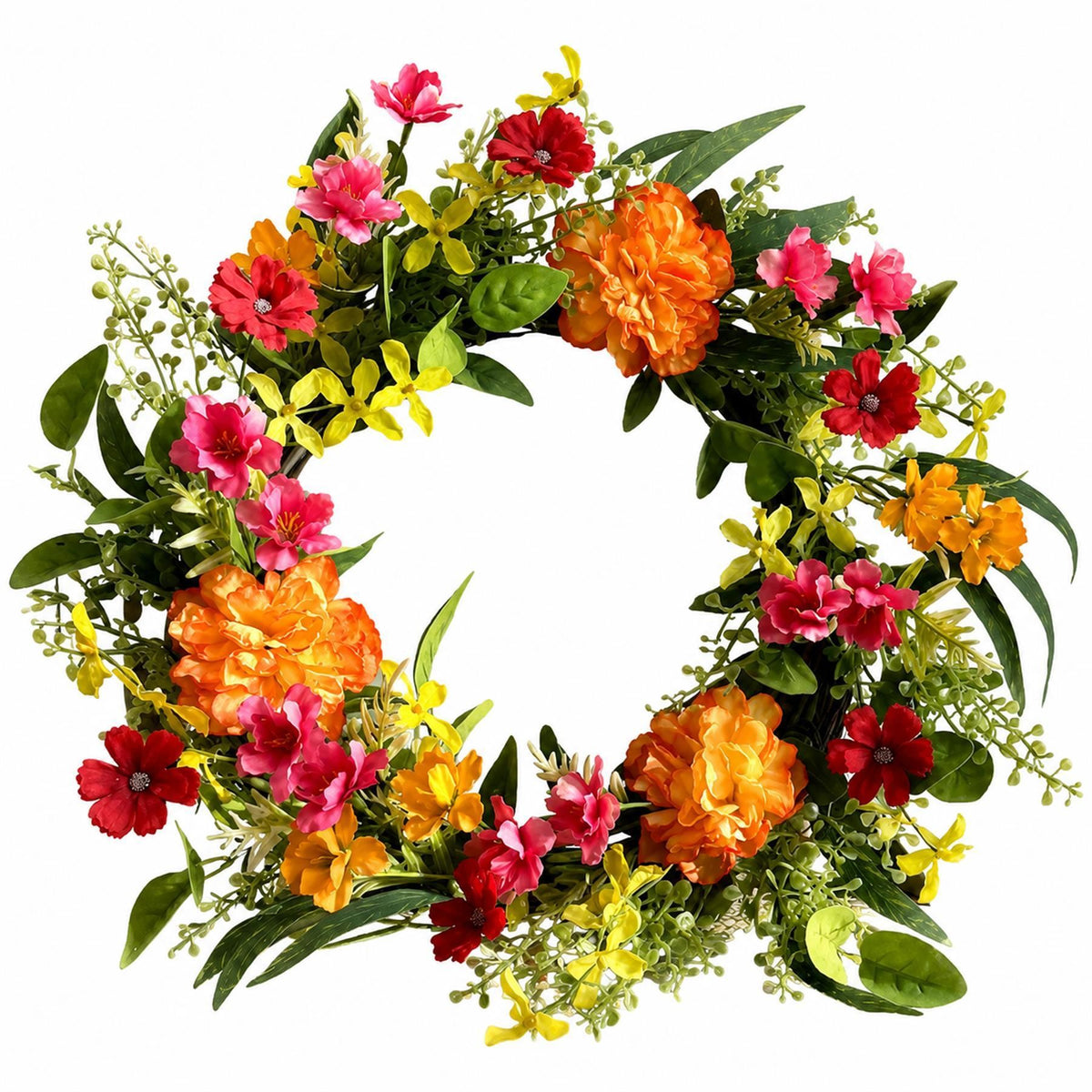 Bright Spring Faux Wreath and Garland Set, 50cm Wreath with 140cm Marigold Garland