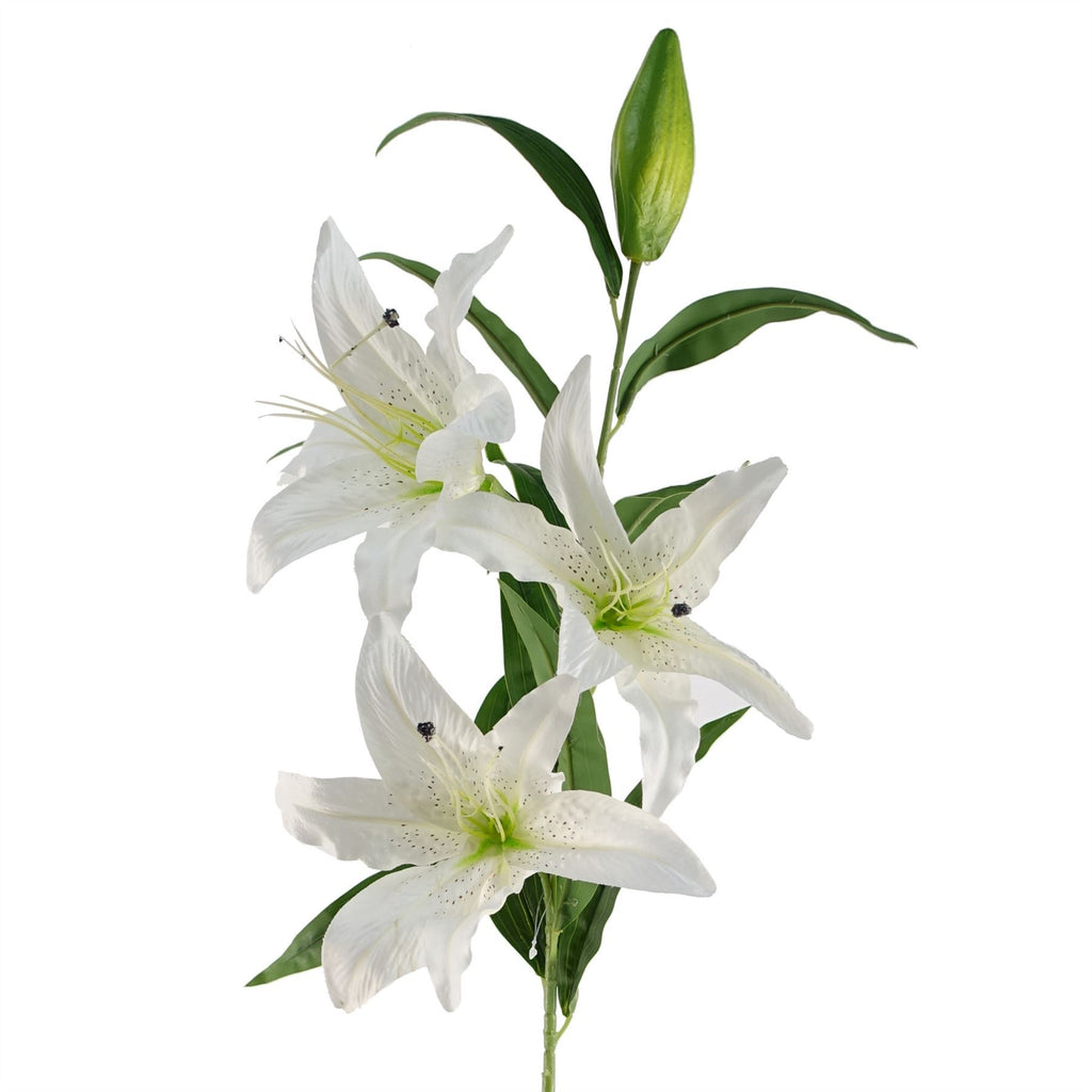Artificial Pack of 6 x 100cm Large White Lily Stem - 18 Flowers - Premium Quality