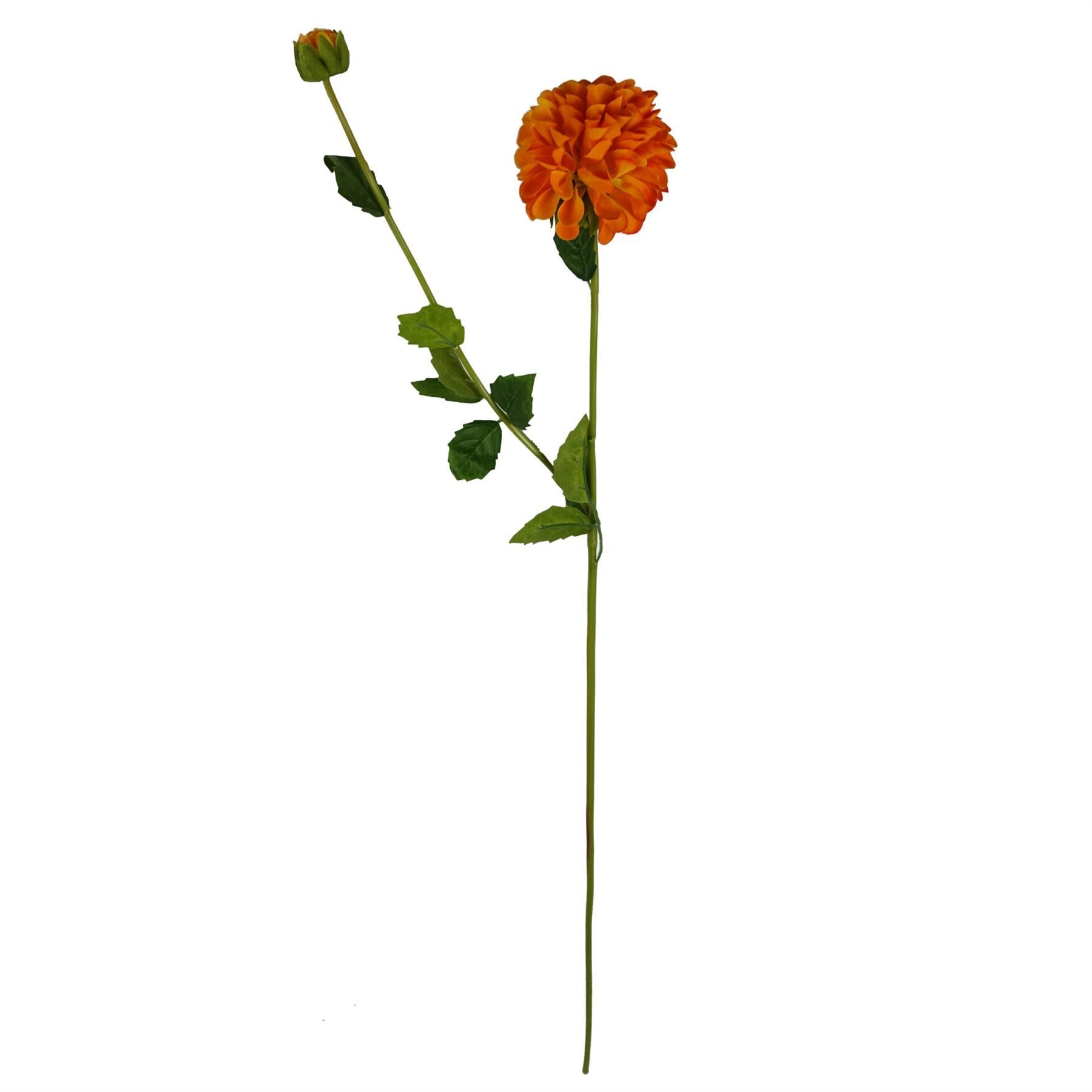 Pack of 6 x 75cm Artificial Dahlia PomPom Flower Stem Orange - Premium Quality
