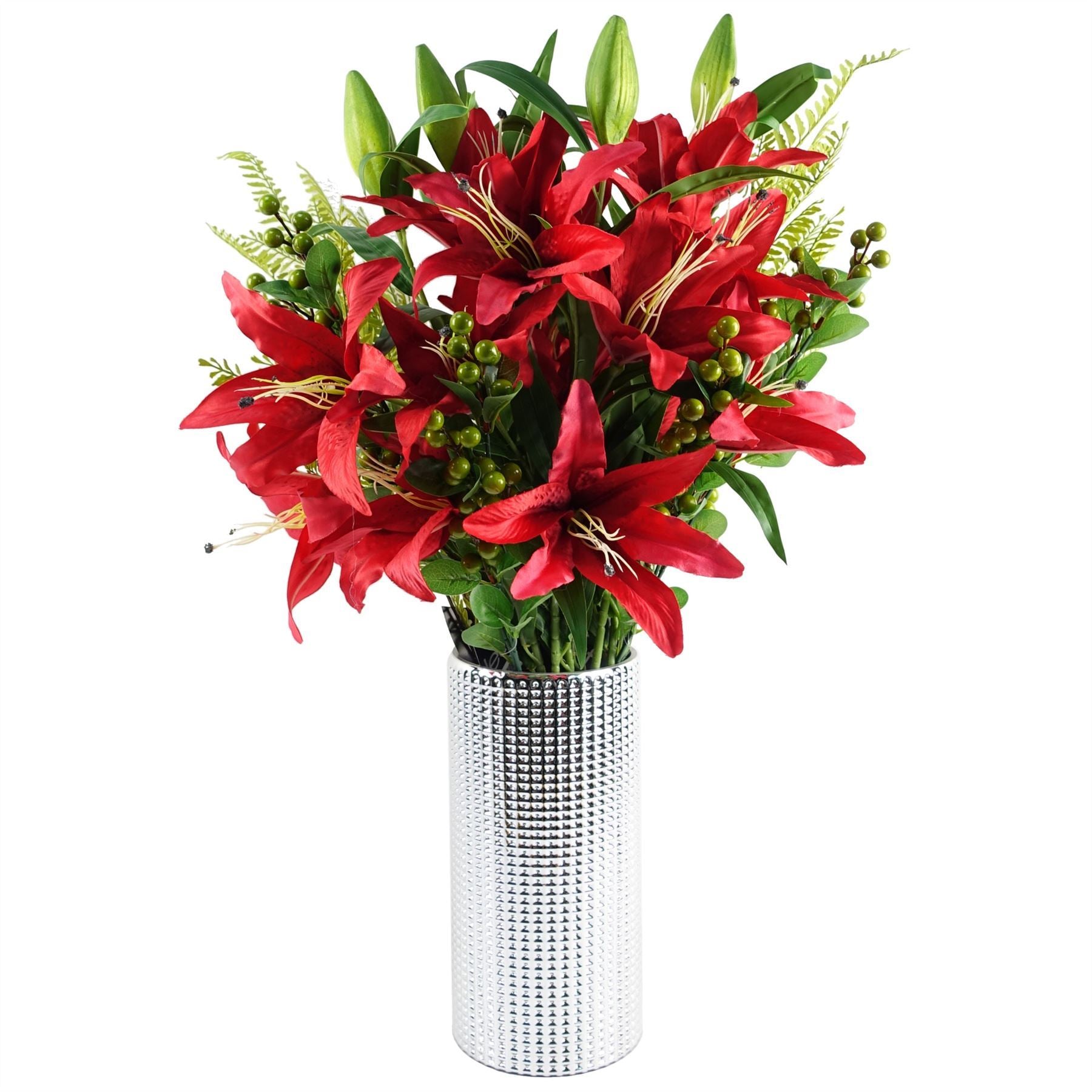Pack of 6 x 70cm Artificial Green Berry Spray - Premium Quality