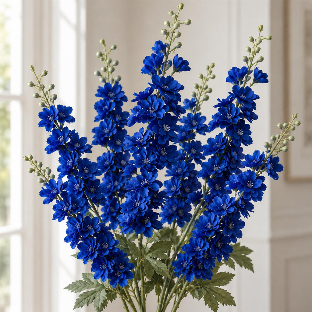 Faux Larkspur Flower Spikes, 85cm Tall Stems - Set of 6