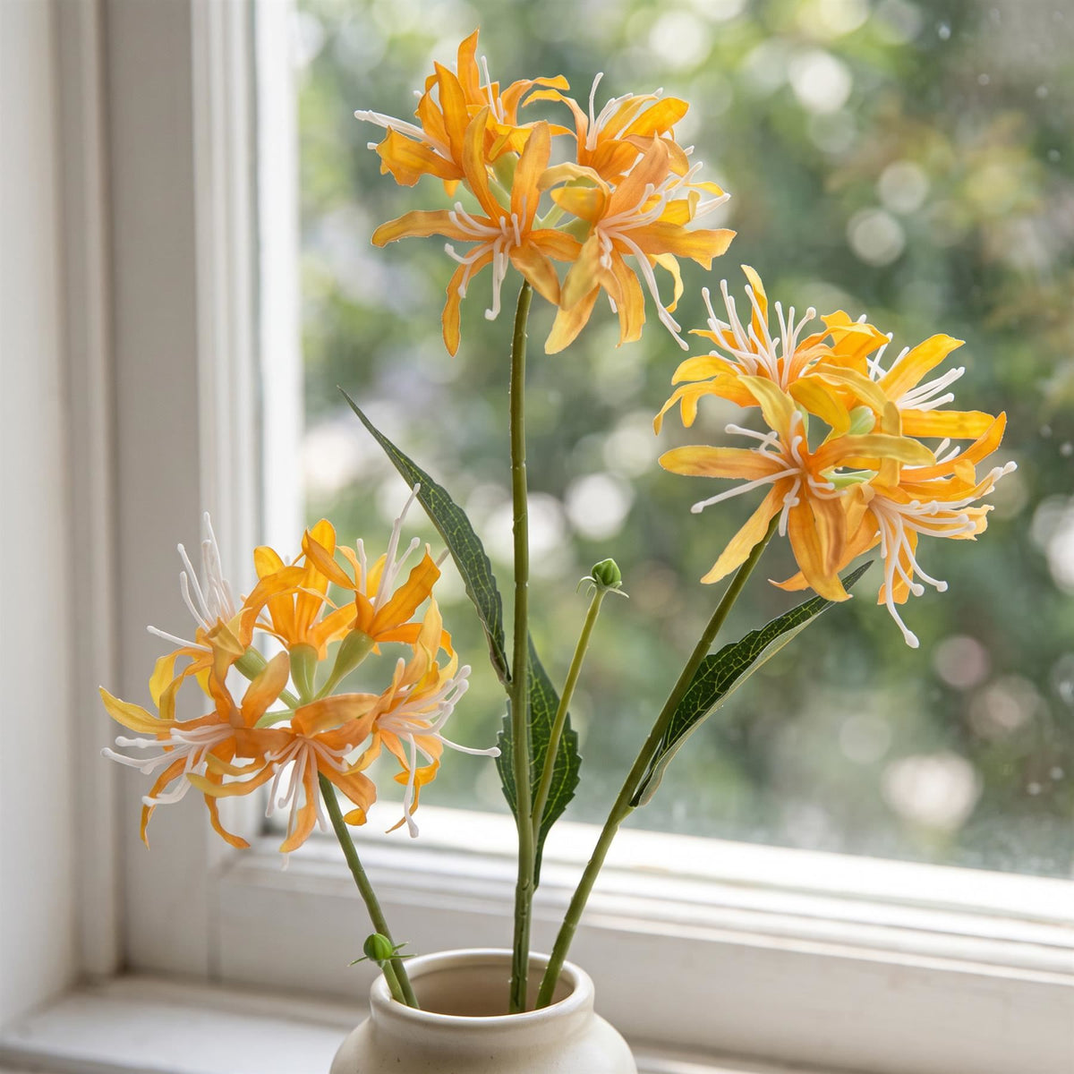 Faux Spider Lily Stems, 72cm with 3 Flower Heads - Set of 6