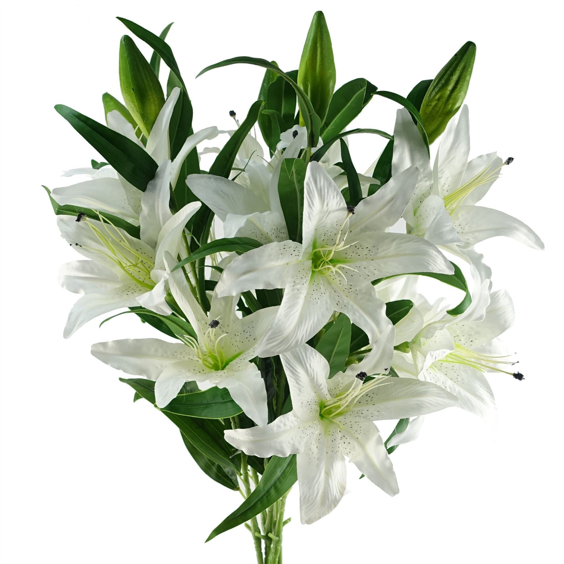 Artificial Pack of 6 x 100cm Large White Lily Stem - 18 Flowers - Premium Quality
