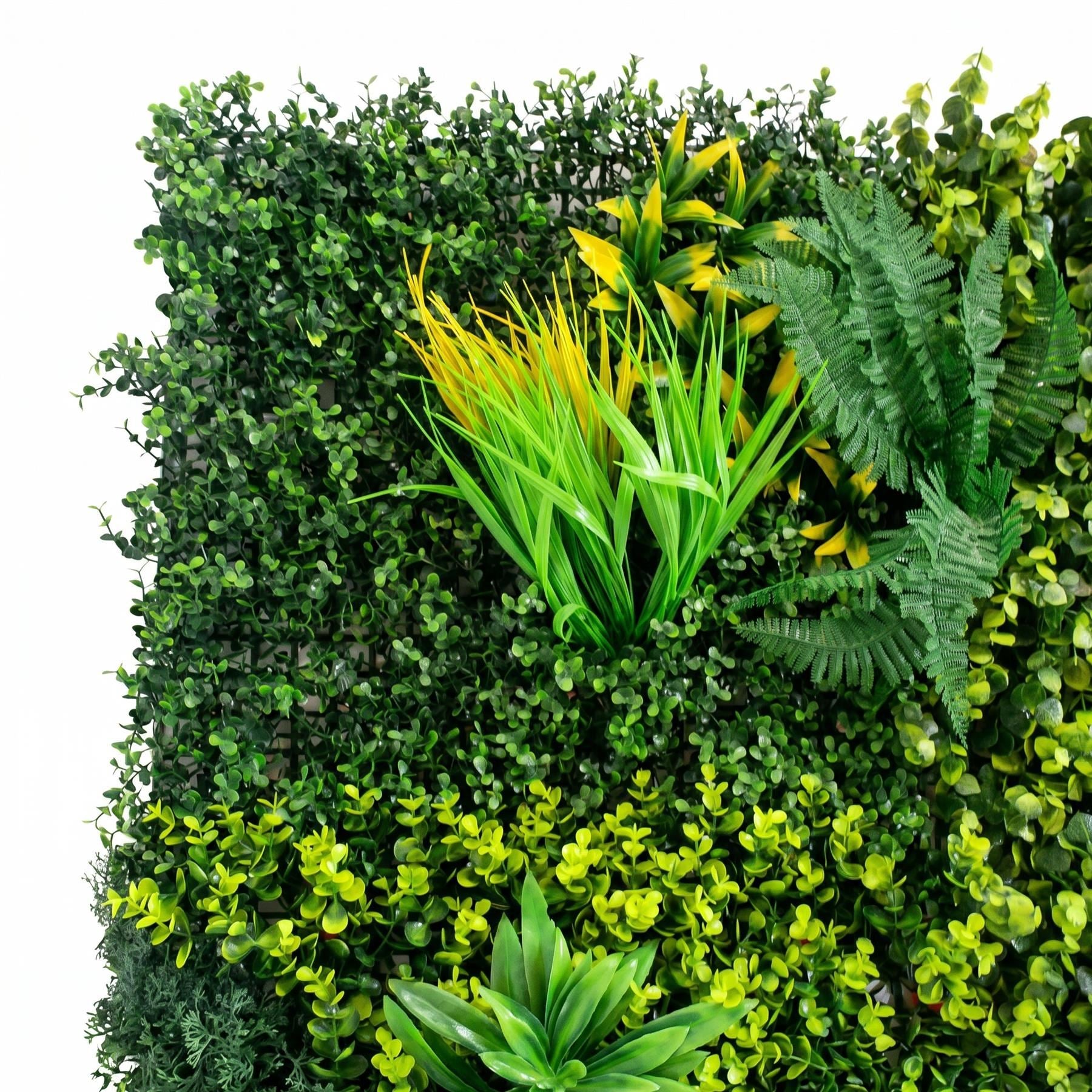 100cm Artificial Mixed Green Foliage Wall Panel with Ferns and Yellow Grass Accents - Premium Quality
