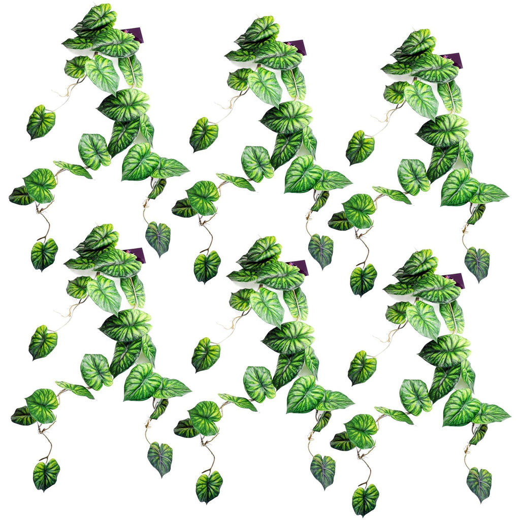 6 x 120cm Artificial Hanging Trailing Plant Alocasia Dragon Scale Green - Premium Quality