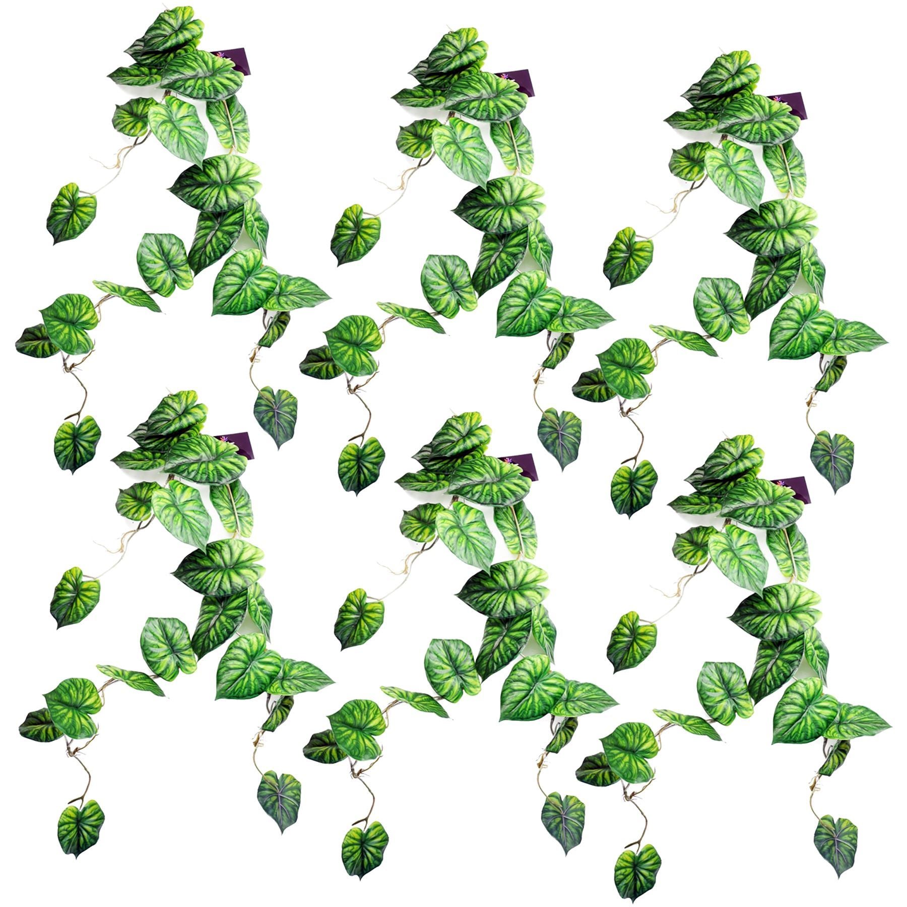 6 x 120cm Artificial Hanging Trailing Plant Alocasia Dragon Scale Green - Premium Quality