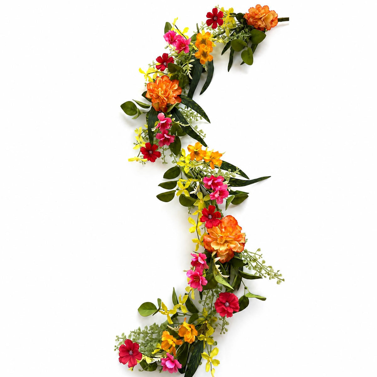 Bright Spring Faux Flower Garland with Marigolds, 140cm Floral Vine