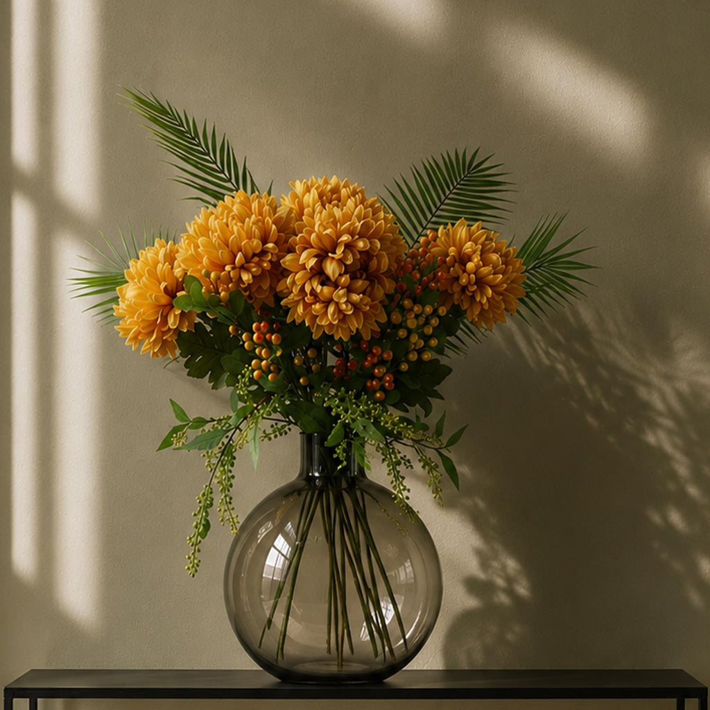 100cm Yellow Chrysanthemum Glass Ball Vase - Premium Quality