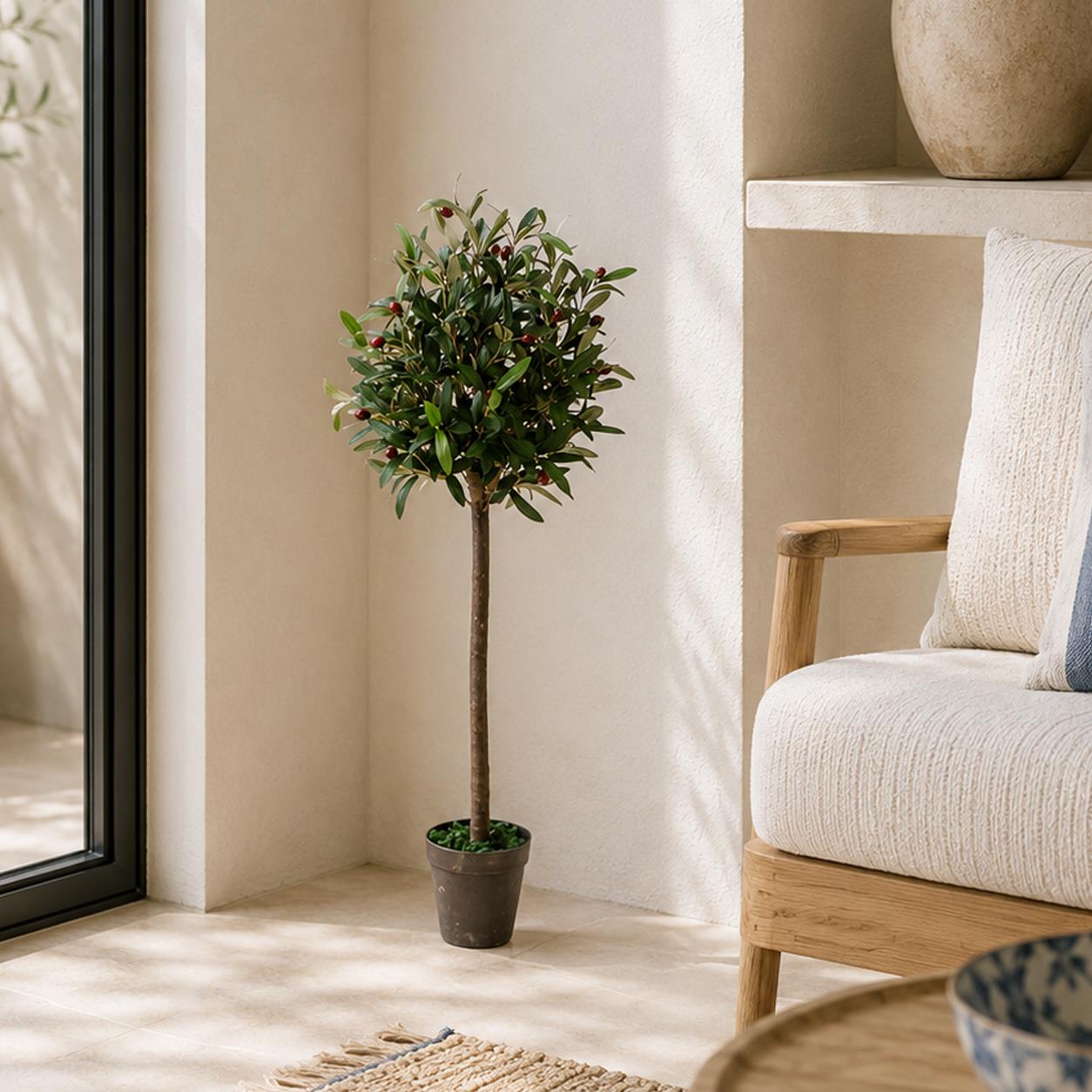90cm Leaf Design UK Realistic Artificial Olive Tree in Black Plastic Pot