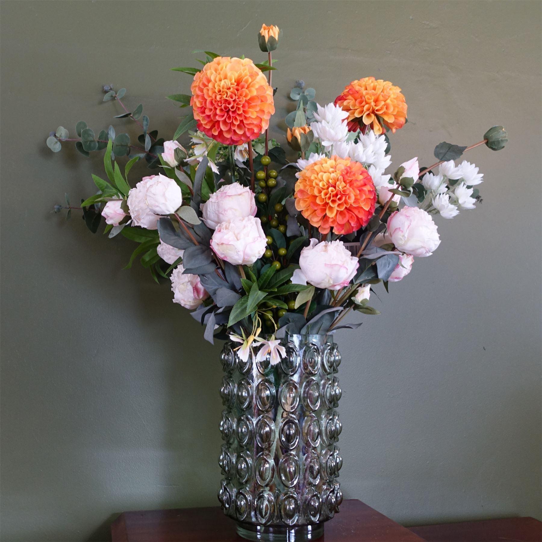 75cm Dahlia Peony Artificial Foliage Retro Vase - Premium Quality