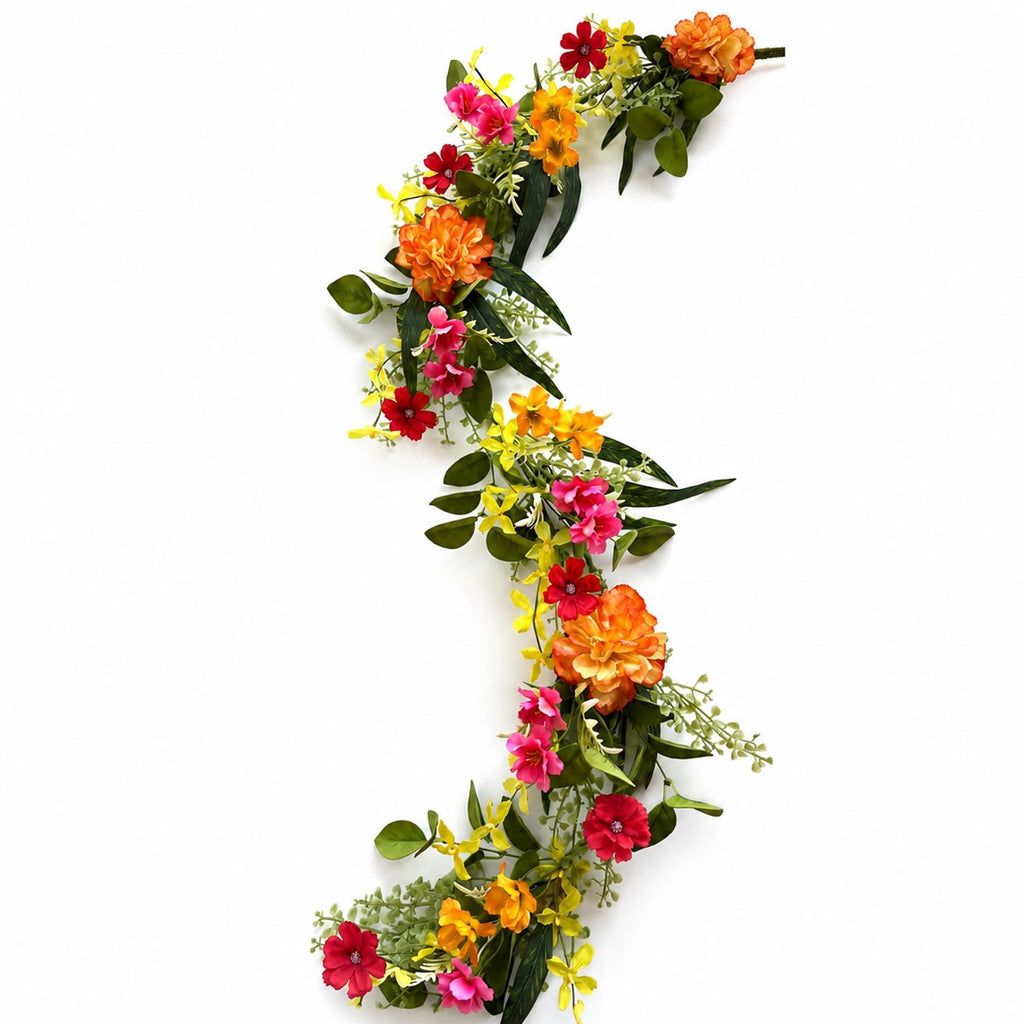 Bright Spring Faux Wreath and Garland Set, 50cm Wreath with 140cm Marigold Garland