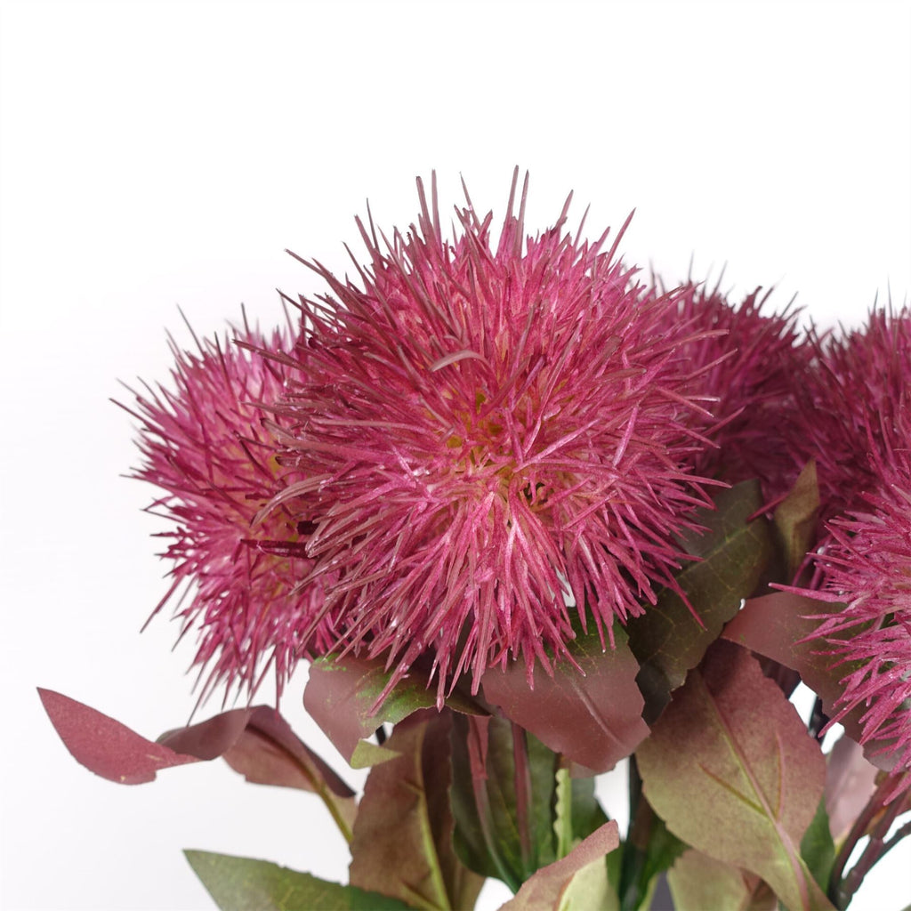 Pack of 6 x 70cm Globe Thistle Purple Ball Artificial Flower Stem - Premium Quality