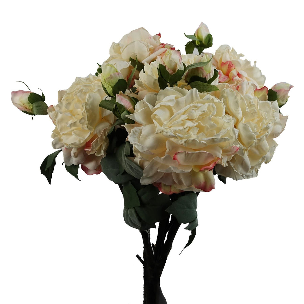 6 x 60cm Peony Artificial Flower Cream - 6 flowers 18 buds - Premium Quality
