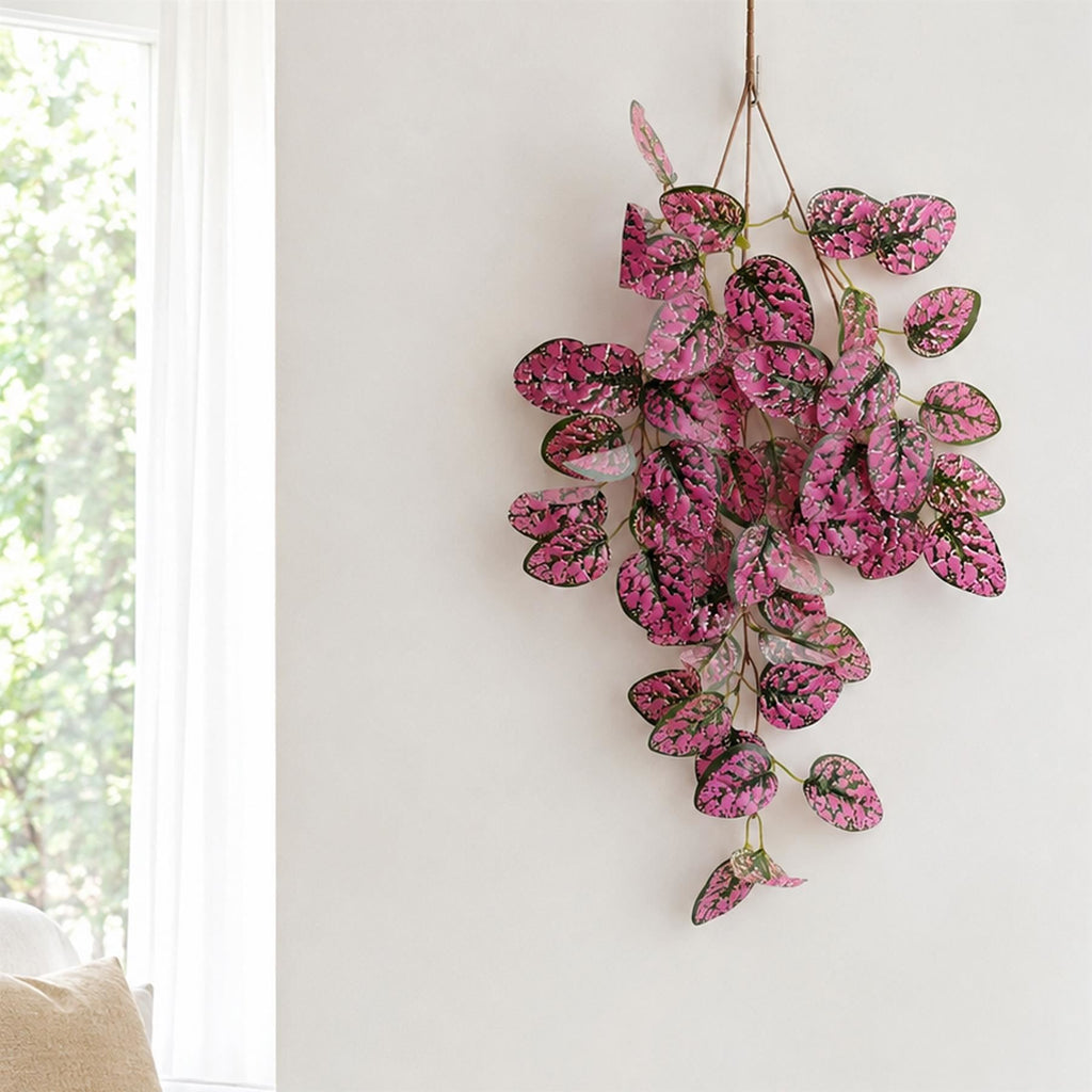 Pink Faux Polka Dot Plant Trailing Bushes, 60cm Hanging Foliage - Set of 6