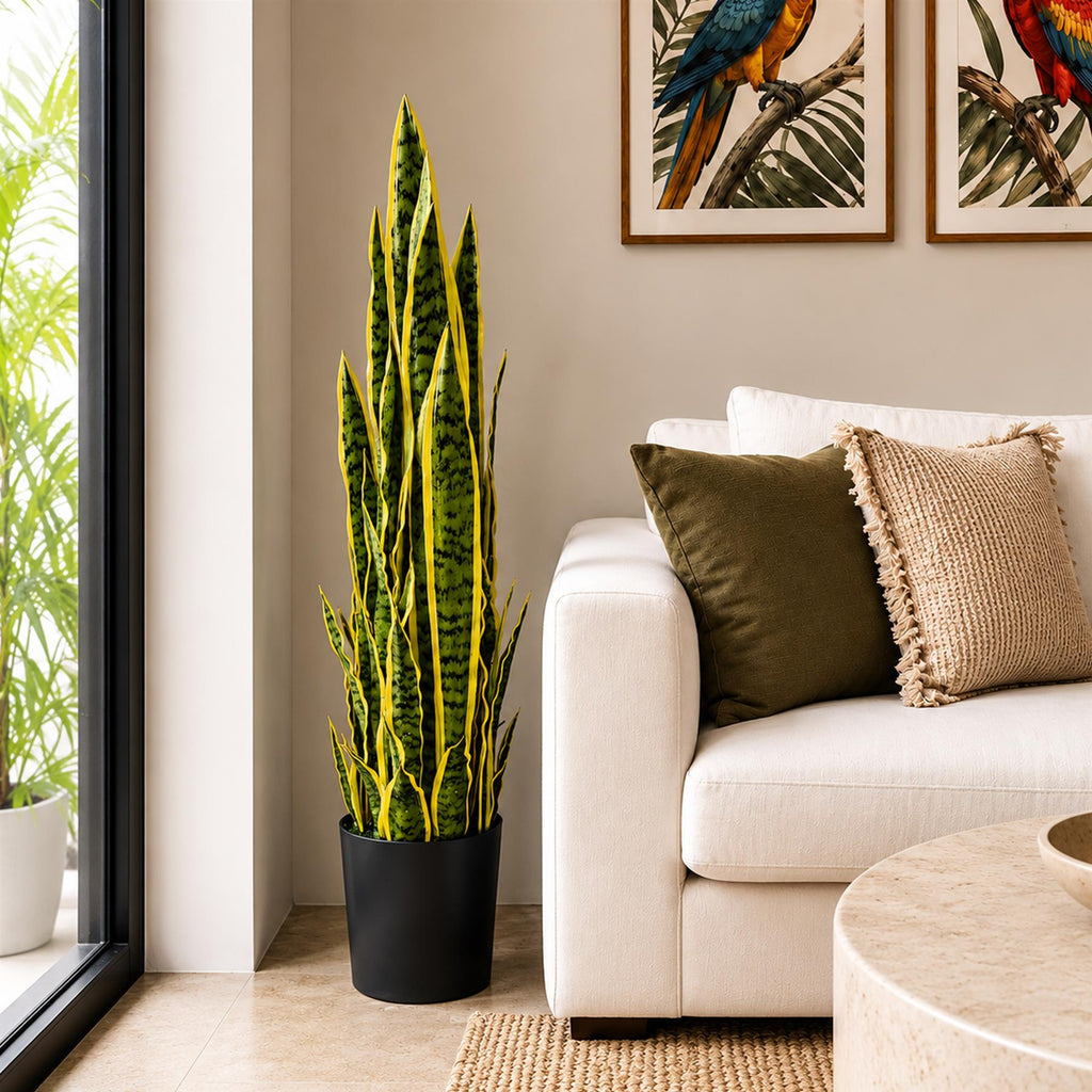 90cm (3ft) Artificial Sansevieria Yellow Green Indoor Plant - Large