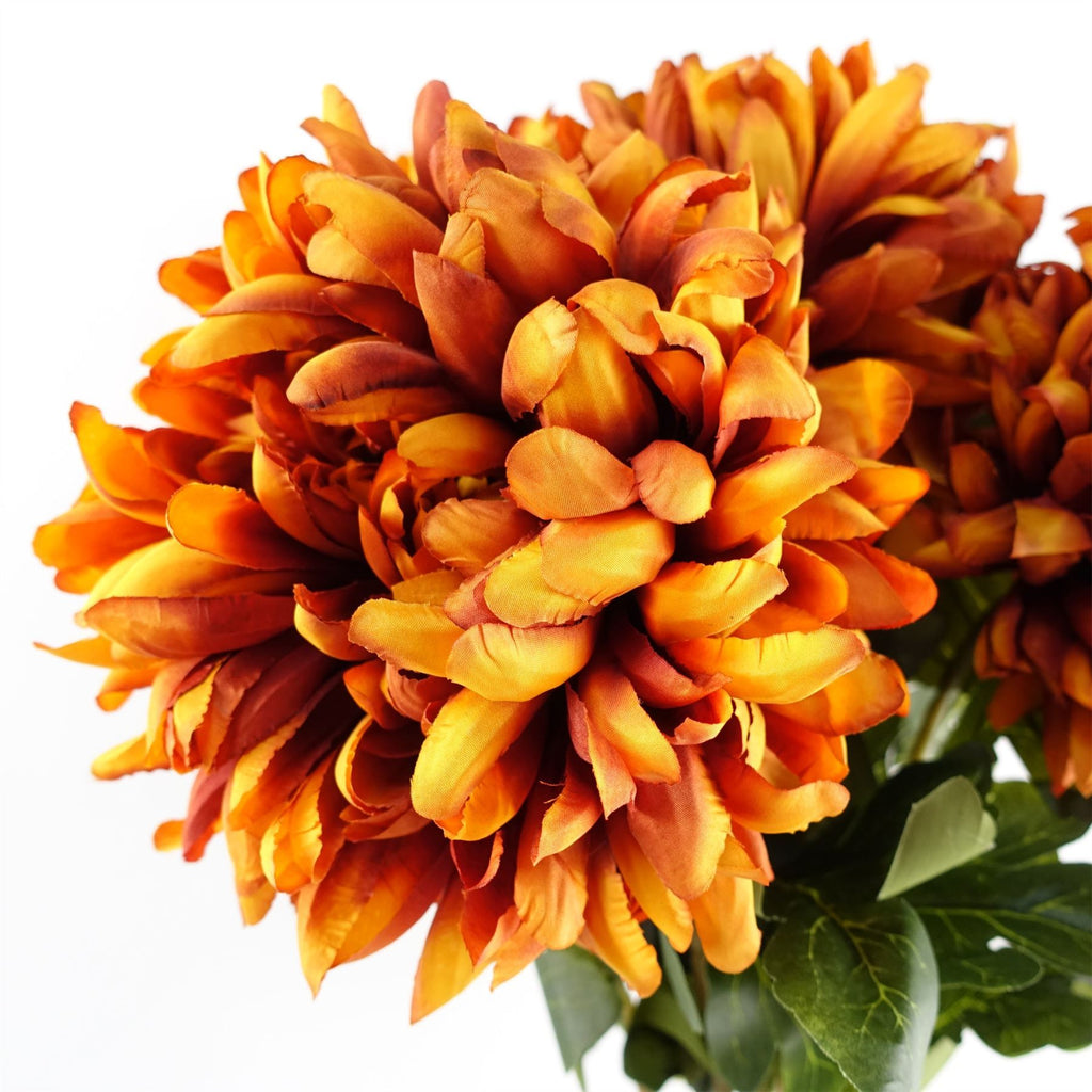 80cm Artificial Orange Chrysanthemum Foliage and Glass Vase - Premium Quality