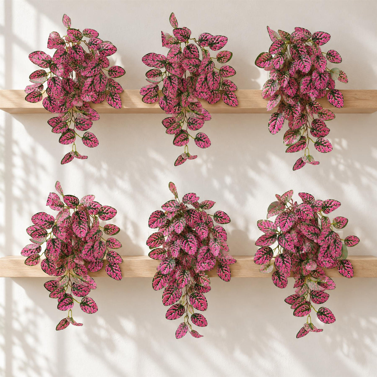 Pink Faux Polka Dot Plant Trailing Bushes, 60cm Hanging Foliage - Set of 6