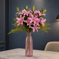 100cm Pink Lily and Fern Display Glass Vase - Premium Quality