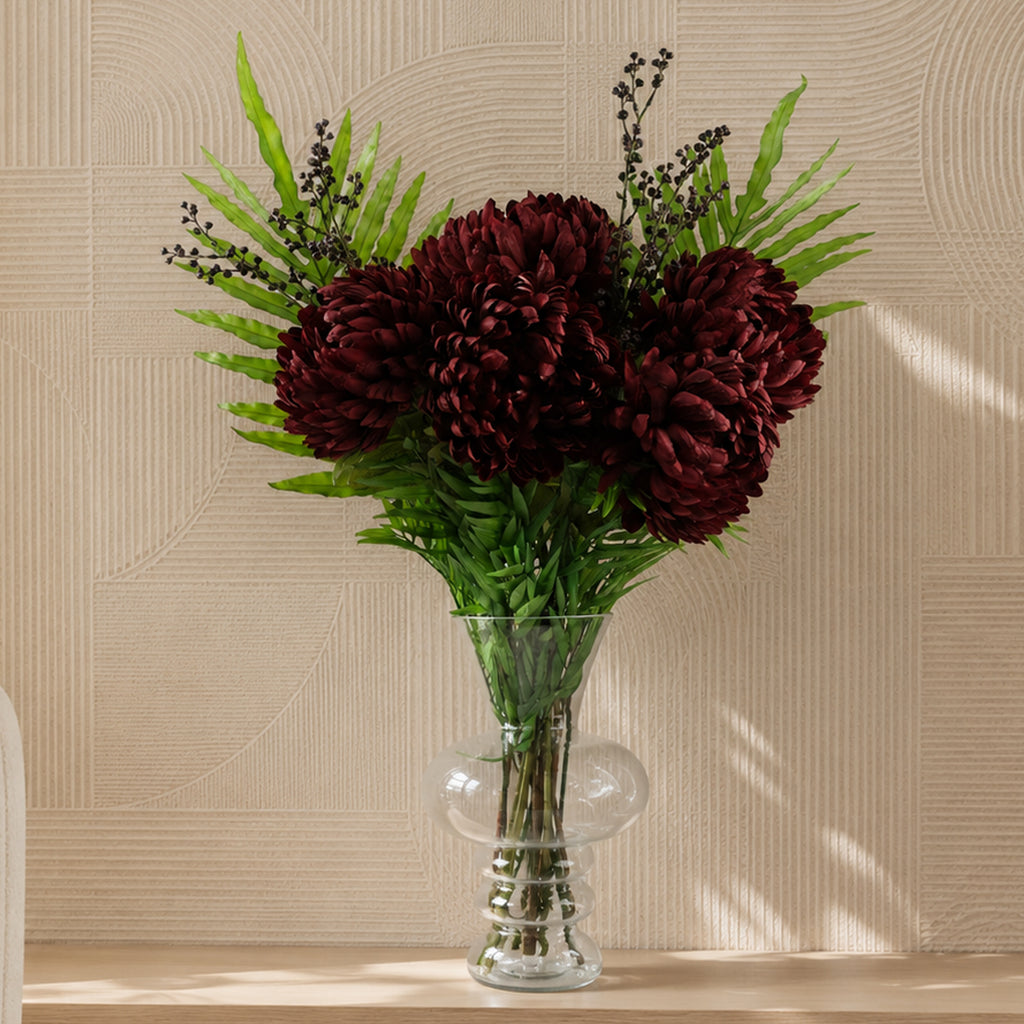 95cm Red Chrysanthemum Artificial Flowers Glass Bubble Vase - Premium Quality