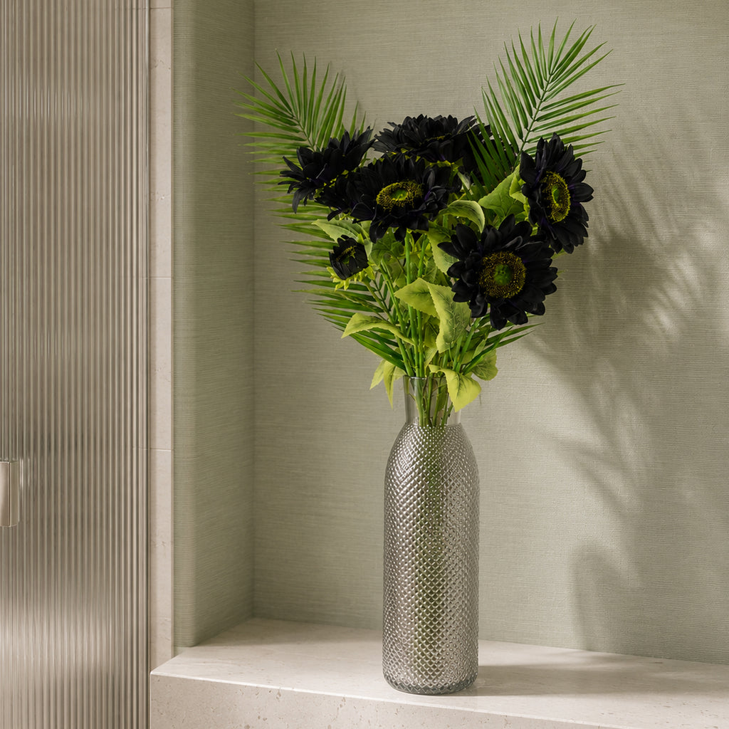100cm Purple Artificial Sunflower Arrangement Glass Vase - Premium Quality