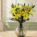 100cm Yellow Lily Black Eucalyptus Glass Ball Vase - Premium Quality