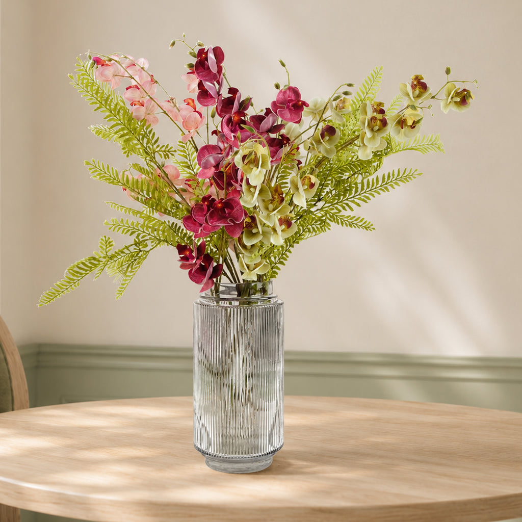 65cm Mixed Wild Orchid and Ferns Glass Vase - Premium Quality