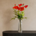 100cm Red Poppy and Fern Glass Vase - Premium Quality