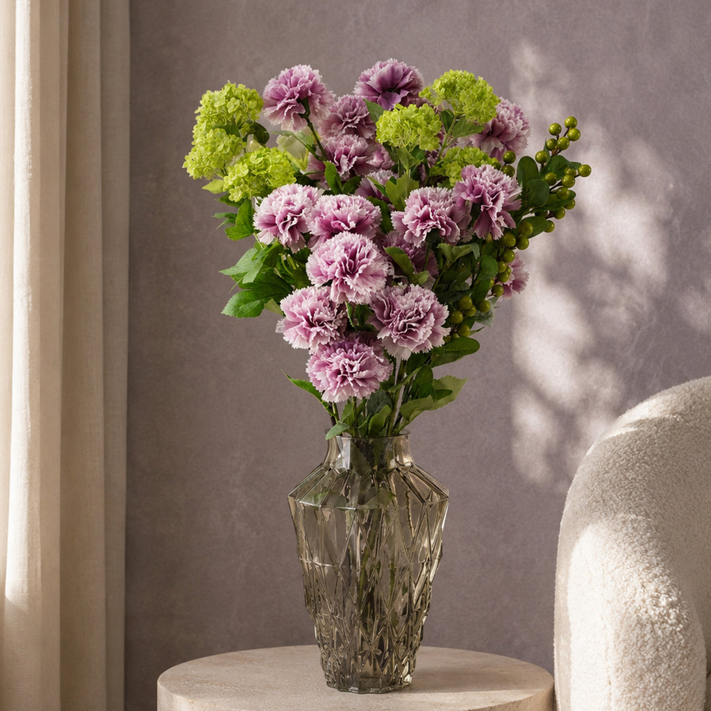 70cm Pink Carnation Display Glass Vase - Premium Quality