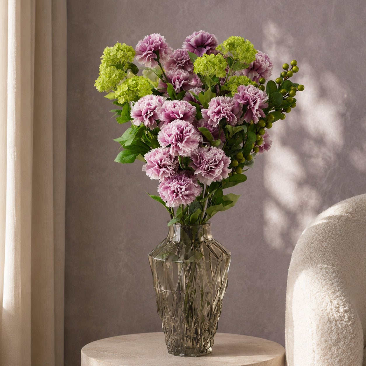 70cm Pink Carnation Display Glass Vase - Premium Quality