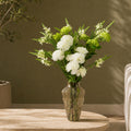 80cm White Artificial Carnation and Larkspur in Glass Vase - Premium Quality