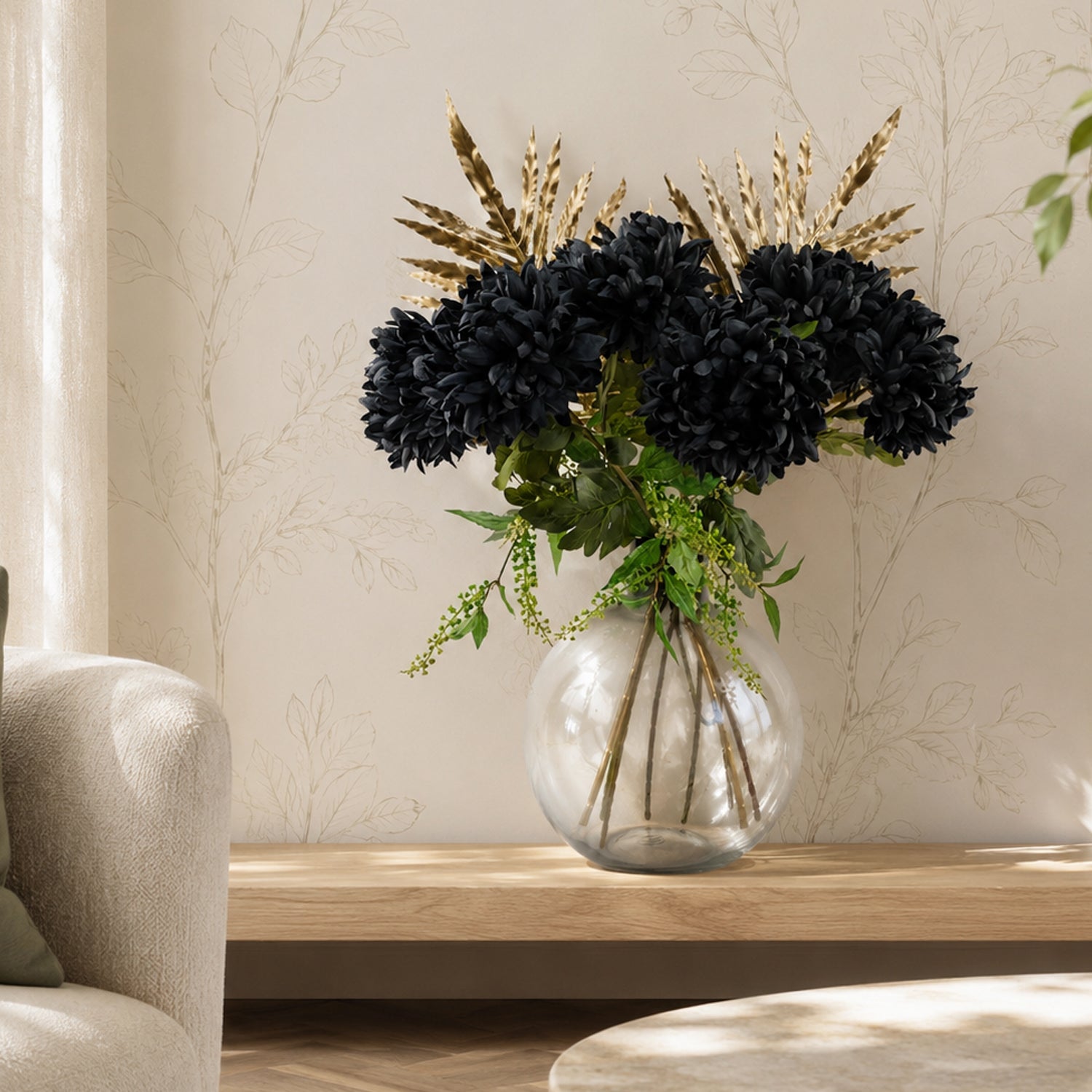 95cm Black Chrysanthemum Bundle Glass Ball Vase - Premium Quality