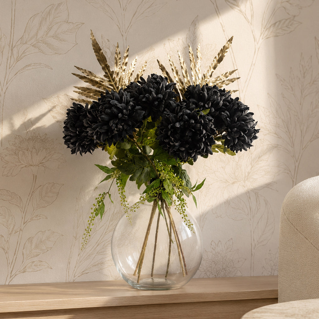 95cm Black Chrysanthemum Bundle Glass Ball Vase - Premium Quality