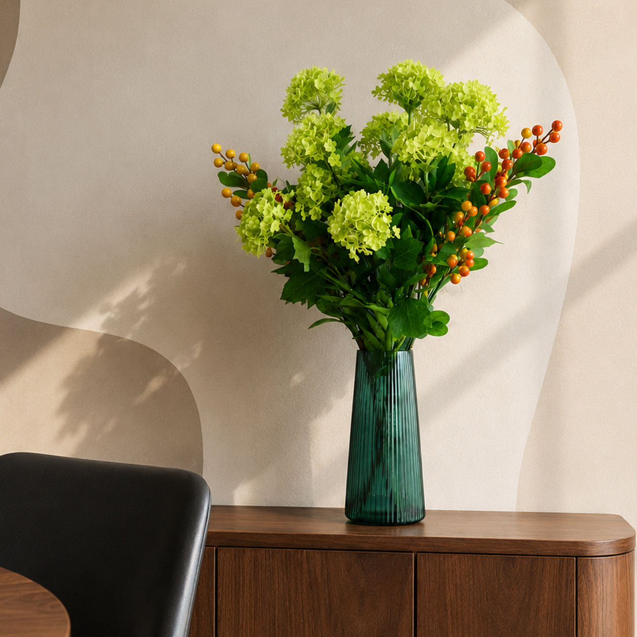 70cm Artificial Viburnum Display with Glass Vase - Premium Quality (image 6 of 6)