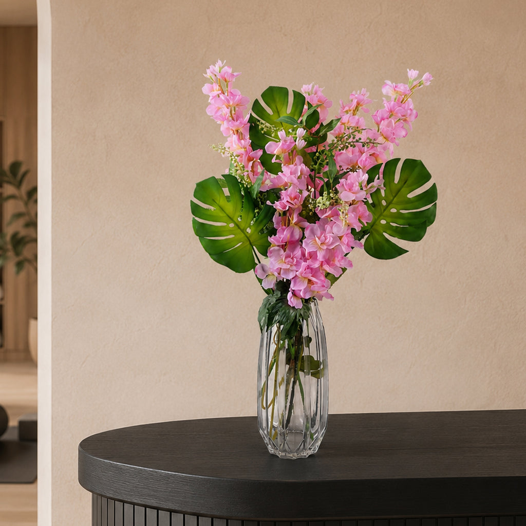 60cm Pink Delphinium Tropical with Glass Vase - Premium Quality