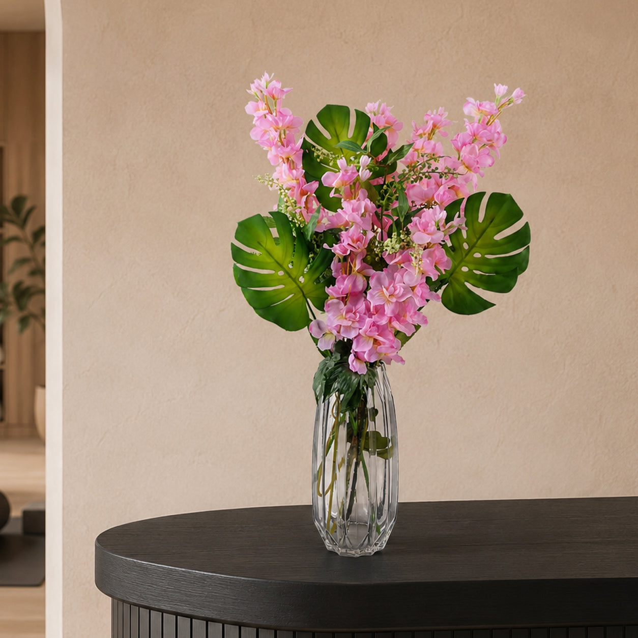 60cm Pink Delphinium Tropical with Glass Vase - Premium Quality