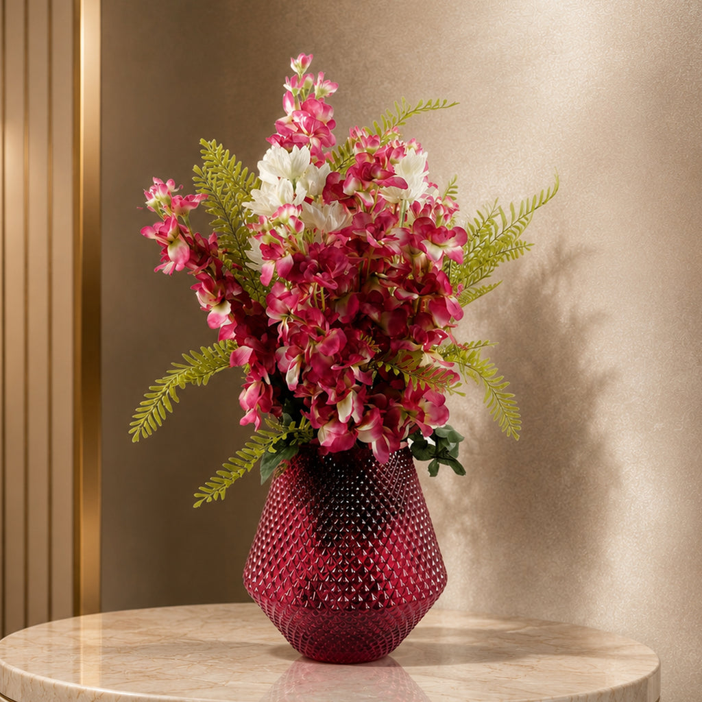 70cm Dark Pink Artificial Delphinium Flower Arrangement Pink Vase - Premium Quality
