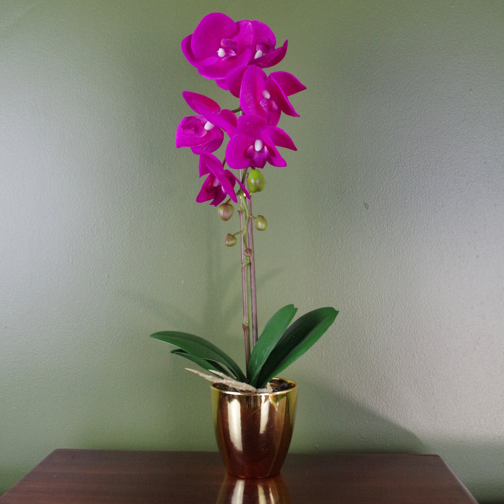 46cm Artificial Orchid Dark Pink and Gold
