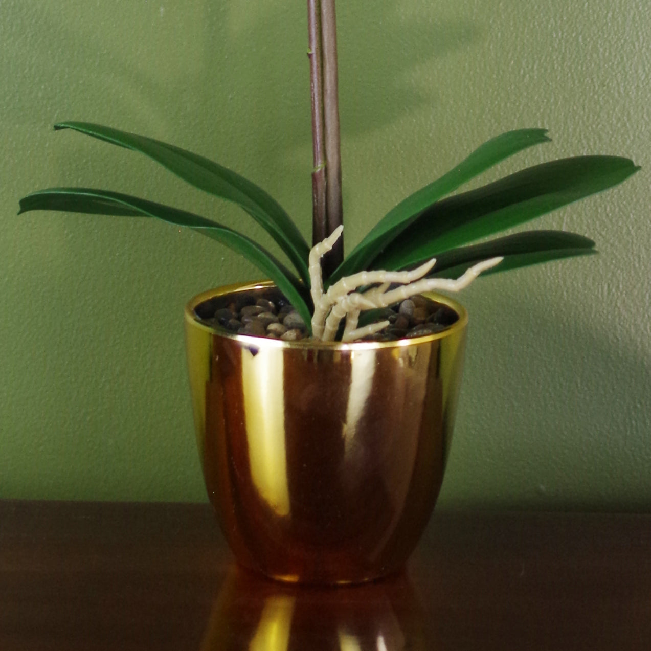 46cm Artificial Orchid White and Gold