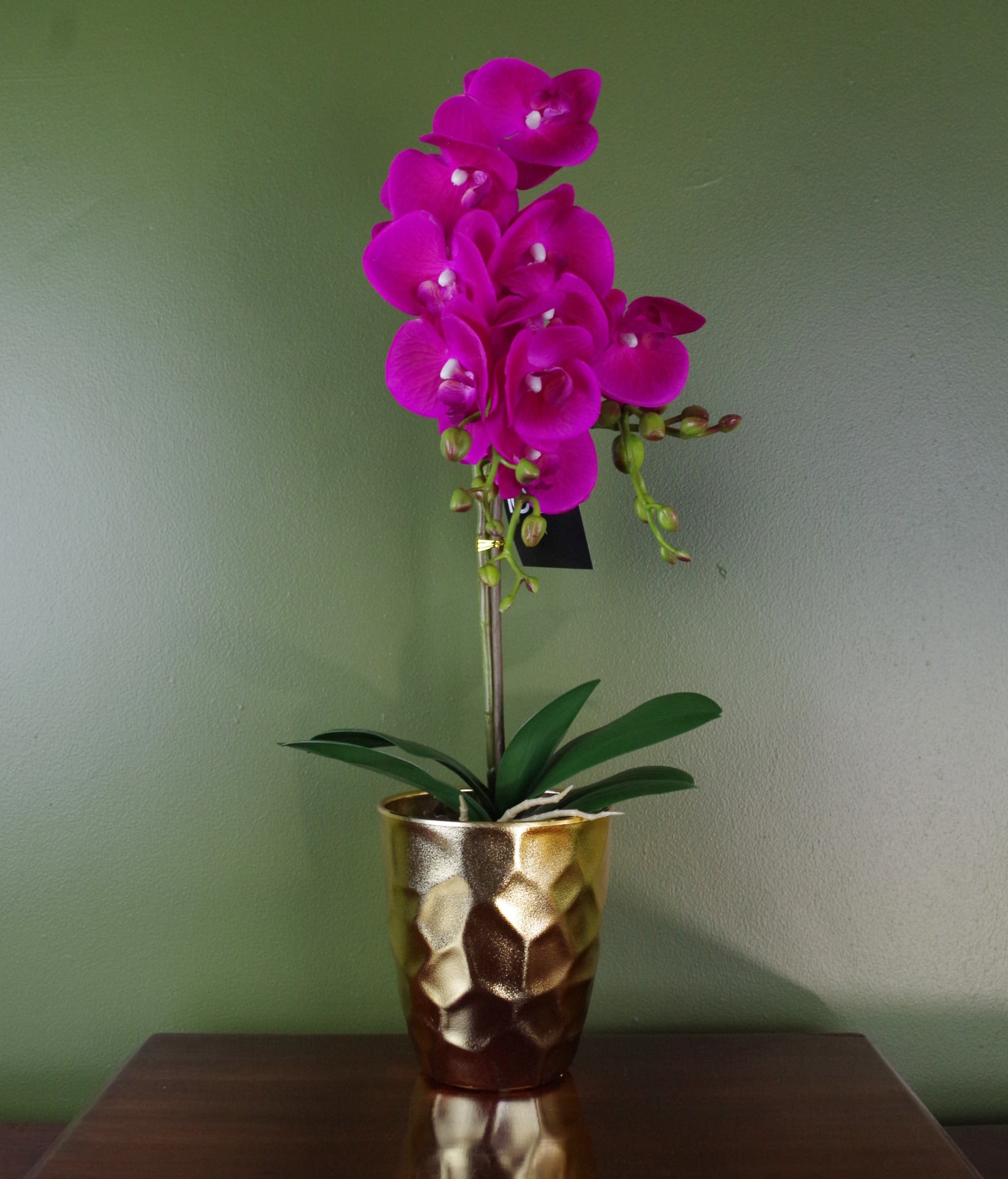 54cm Artificial Orchid Plant Dark Pink Gold Pot