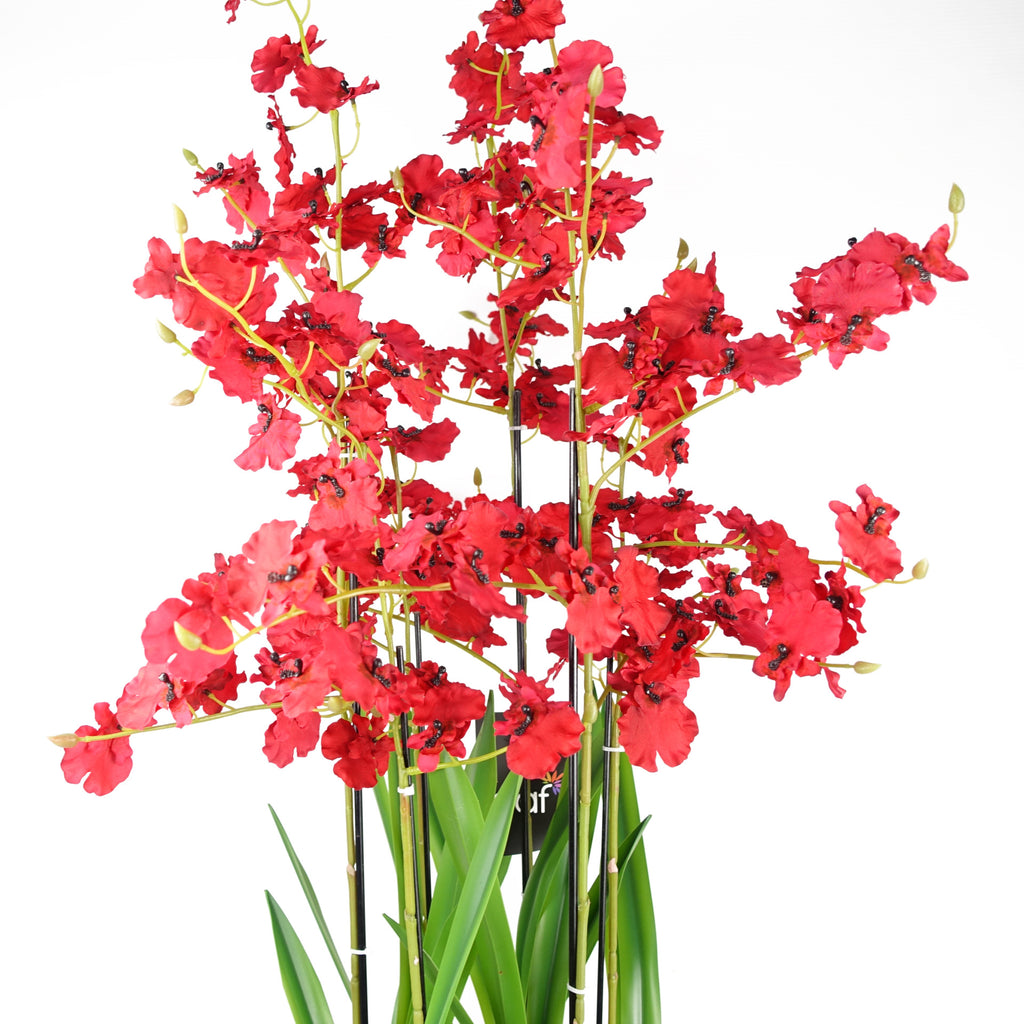 90cm Oncidium Artificial Orchid Red in Stoneware Planter