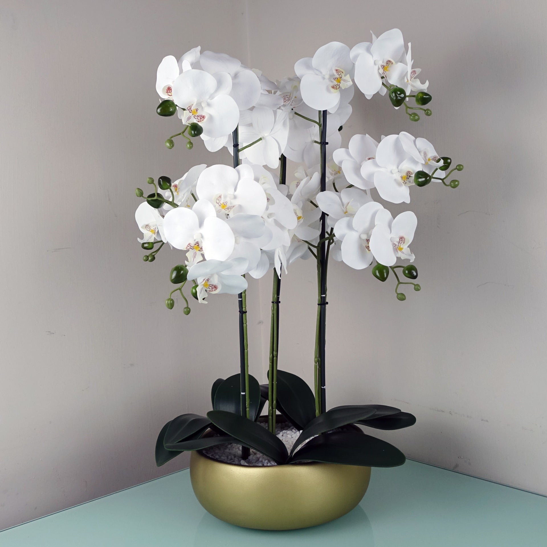 60cm Orchid Artificial White Gold Ceramic Planter