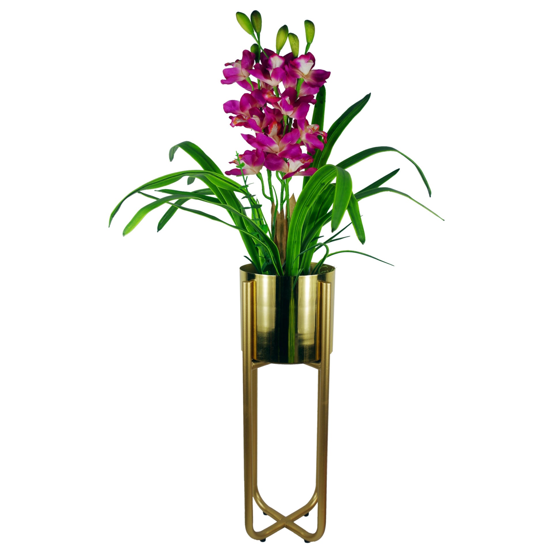Tall Gold Stand with Iridescent Rainbow Metal Planter 62cm x 18cm