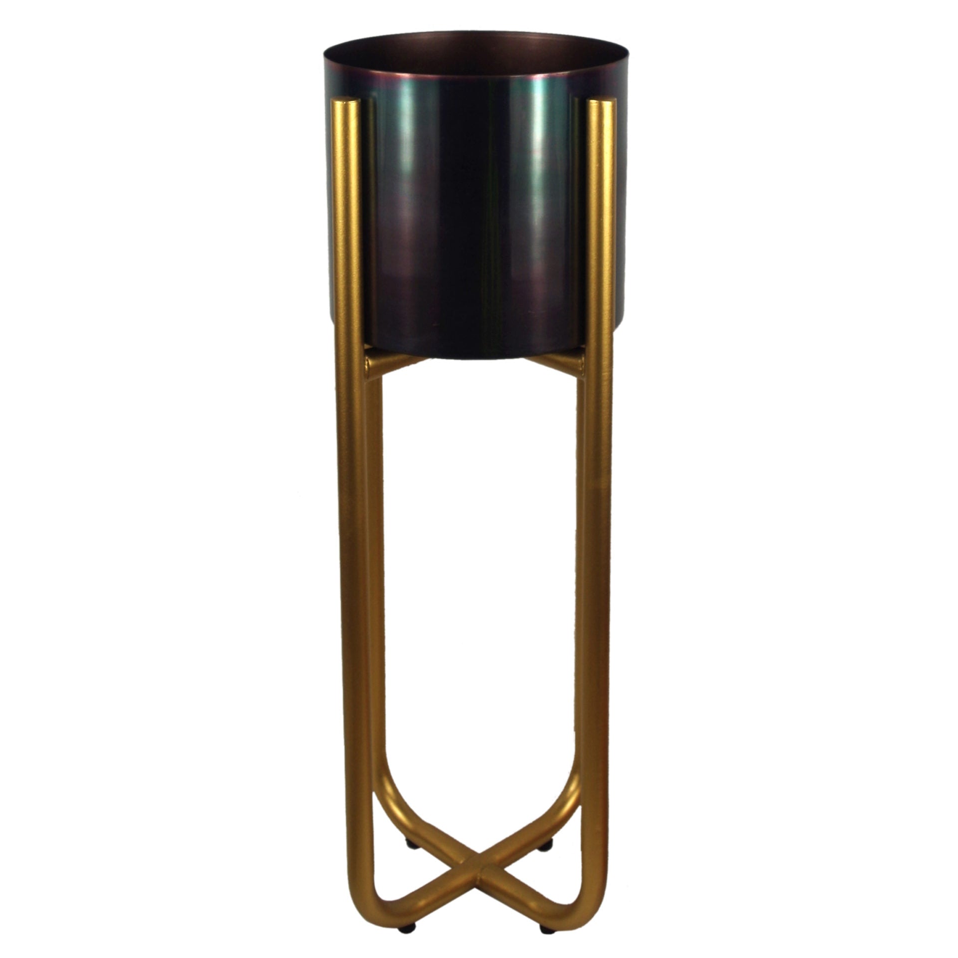 Tall Gold Stand with Black Metal Planter 62cm x 18cm